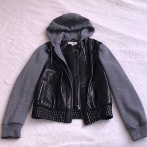 Hooded Leather Zip Up Jacket